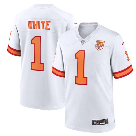 512a9b097cfe91fa028b7769483d86de.jpeg Men's '76 Tampa Bay Buccaneers #1 Rachaad White White 50th Season Game Jersey