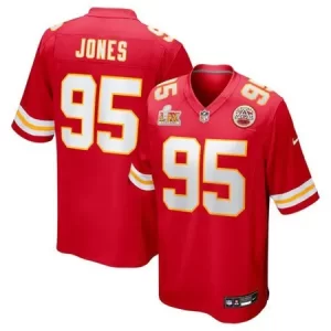 Men's Kansas City Chiefs #95 Chris Jones Red Super Bowl LIX Game Jersey