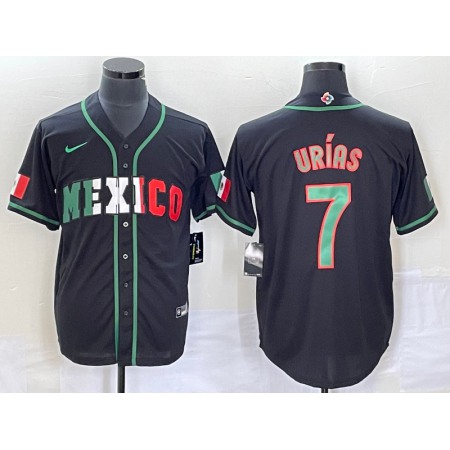 Men's Mexico Baseball #7 Julio Urias 2023 Black World Baseball With Patch Classic Stitched Jersey 3AXS