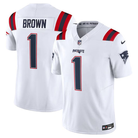 Men's New England Patriots #1 A.J. Brown White Vapor F.U.S.E. Limited Jersey