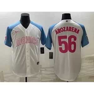 Men's Mexico Baseball #56 Randy Arozarena 2023 White Blue World Baseball Classic Stitched Jersey 1BTS