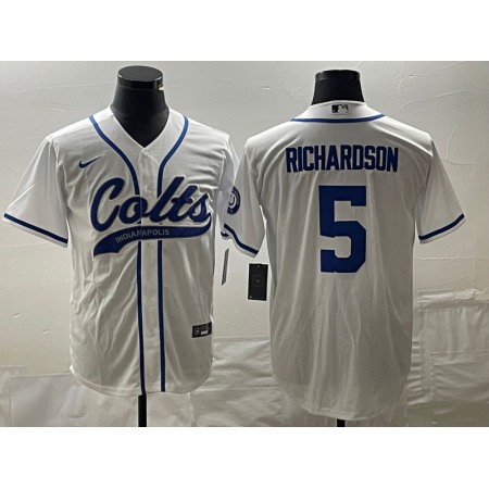 5bdbb1cef59f15ee2ca390b973d421d2.jpeg Men's Indianapolis Colts #5 Anthony Richardson White Cool Base Stitched Baseball Jersey
