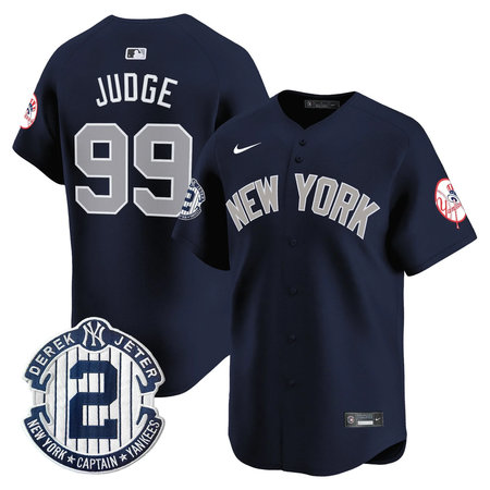 Youth New York Yankees #99 Aaron Judge Navy Throwback Derek Jeter Patch Vapor Premier Limited Jersey