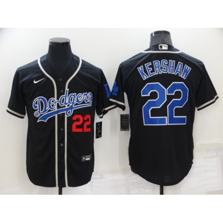 Men's Los Angeles Dodgers #22 Clayton Kershaw Black Cool Base Stitched Baseball Jersey 3I3B