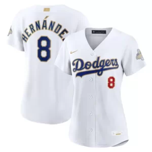 602d8cf075eca1d99e2b8015c38b4399.webp Women's Los Angeles Dodgers #8 Enrique Hernandez Nike White 2026 Gold Collection Stadium Jersey
