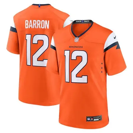 Men's Denver Broncos #12 Jahdae Barron Orange 2025 NFL Draft First Round Pick Game Jersey