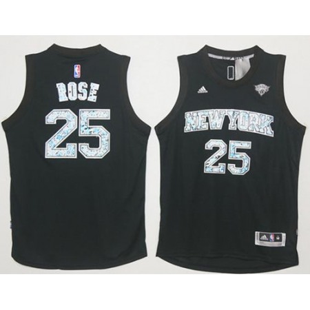 64a522e06a2d0efab8067fe542eeb748.jpeg Knicks #25 Derrick Rose Black Diamond Fashion Stitched NBA Jersey