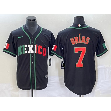 Men's Mexico Baseball #7 Julio Urias 2023 Black World Baseball With Patch Classic Stitched Jersey 2SJ9