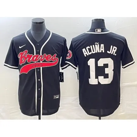 Men's Atlanta Braves #13 Ronald Acuna Jr. Black Cool Base Stitched Baseball Jersey SXGA