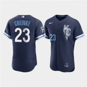 Men's Kansas City Royals #23 Zack Greinke 2022 Navy City Connect Flex Base Stitched MLB Jersey 1FZY