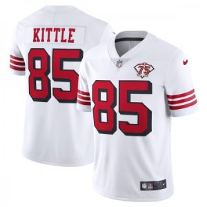 6a7137d59bfbaf120f58e3855cf95178.jpeg Men's San Francisco 49ers #85 George Kittle 2021 White 75th Anniversary Vapor Untouchable Limited Stitched Jersey