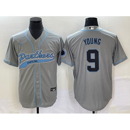 6c730b3dcc4e524572f7373406da2a31.jpeg Men's Carolina Panthers #9 Bryce Young Gray With Patch Cool Base Stitched Baseball Jersey