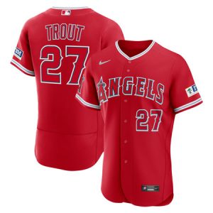 Youth Los Angeles Angels #27 Mike Trout Nike Red Alternate Authentic Sponsor Patch Jersey