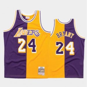 Men's Los Angeles Lakers #24 Kobe Bryant Purple/Gold Split Stitched Basketball Jersey 403B