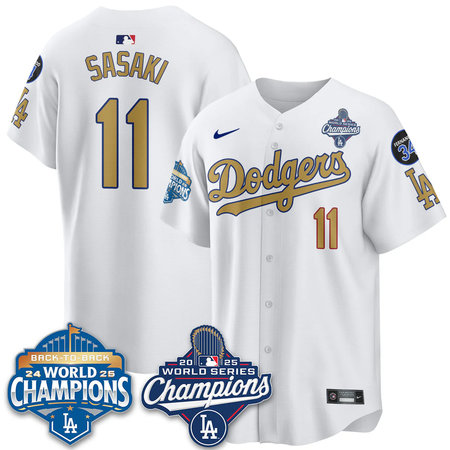 Youth Los Angeles Dodgers #11 Roki Sasaki White 2025 World Series Champions Jersey ZJ1C