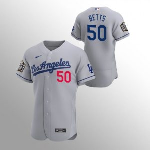 Men's Los Angeles Dodgers #50 Mookie Betts Grey 2020 World Series Bound stitched Jersey 3LGI