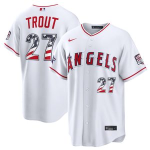 Youth Los Angeles Angels #27 Mike Trout Nike White 2026 All-Star Edition Stars & Stripes Stadium Jersey