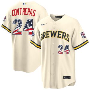 Youth Milwaukee Brewers #24 William Contreras Nike Cream 2026 All-Star Edition Stars & Stripes Stadium Jersey