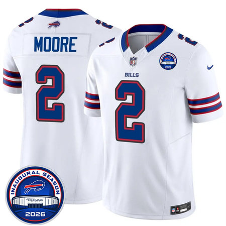 Youth Buffalo Bills #2 D.J. Moore White 2026 Inaugural Season at Highmark Stadium Patch Vapor F.U.S.E. Limited Jersey