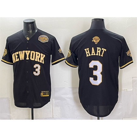 Youth New York Knicks #3 Josh Hart Black Gold 2026 Finals & Eastern Conference Champions Patch Stitched Baseball Jersey