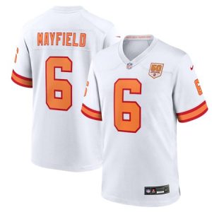 Men's '76 Tampa Bay Buccaneers #6 Baker Mayfield  White 50th Season Game Jersey