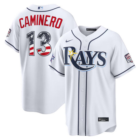 Men's Tampa Bay Rays #13 Junior Caminero Nike White 2026 All-Star Edition Stars & Stripes Stadium Jersey