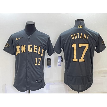 Men's Los Angeles Angels #17 Shohei Ohtani 2022 All-star Charcoal Flex Base Stitched Jersey 9F3Y