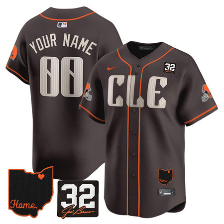 Men's Cleveland Browns Brown 2025 Jim Brown Memorial & Home Patch Vapor Limited Custom Jersey