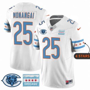 Men's Chicago Bears #25 Kyle Monangai White City Edition With Chicago Flag Vapor F.U.S.E. Untouchable Limited Jersey
