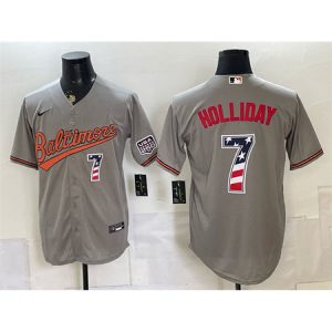 Men's Baltimore Orioles #7 Jackson Holliday Grey USA 250 Fourth of July Home Baseball Jersey