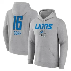 84fa183c31886ee699729f6bc71525ee.webp Men's Detroit Lions #16 Jared Goff Heather Gray Team Wordmark Player Name & Number Pullover Hoodie