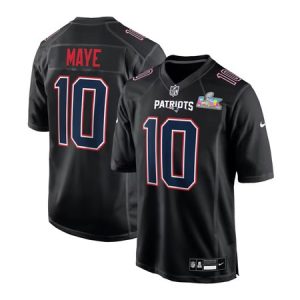 8722d2cdf54a963d0ed8a5083d229780.jpeg Men's New England Patriots #10 Drake Maye Black Super Bowl LX Patch Carbon Fashion Game Jersey