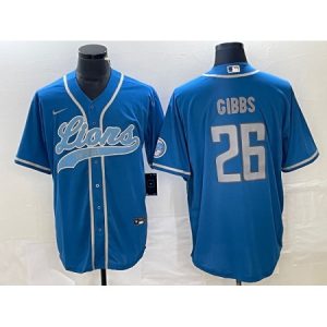 87787232843c1257e3d5ab1070908486.jpeg Men's Detroit Lions #26 Jahmyr Gibbs Blue Cool Base Stitched Baseball Jersey
