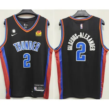 Men's Oklahoma City Thunder #2 Shai Gilgeous-Alexander Black With NO.6 Patch Stitched Basketball Jersey 1PRB