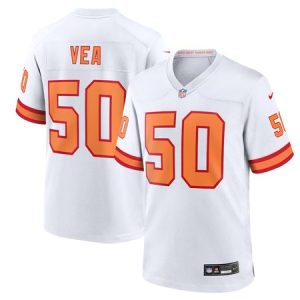 Men's '76 Tampa Bay Buccaneers #50 Vita Vea White Player Game Jersey