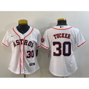 Women's Houston Astros #30 Kyle Tucker White With Patch Cool Base Stitched Baseball Jersey(Run Small) 4GKK