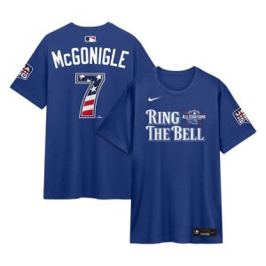 Men's American League #7 Kevin McGonigle Nike Rush Blue 2026 All-Star Game Name & Number T-Shirt