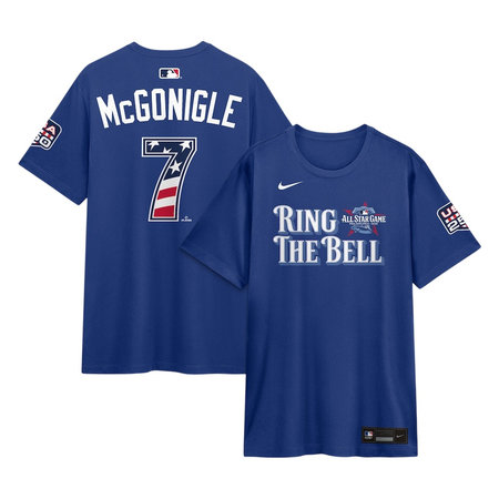 Men's American League #7 Kevin McGonigle Nike Rush Blue 2026 All-Star Game Name & Number T-Shirt