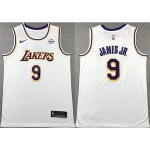 Men's Los Angeles Lakers #9 Bronny James Jr. White 2024 Draft Icon Edition Stitched Basketball Jersey I7GD