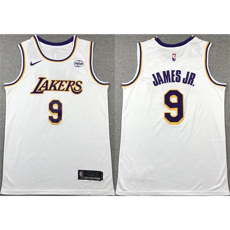 Men's Los Angeles Lakers #9 Bronny James Jr. White 2024 Draft Icon Edition Stitched Basketball Jersey I7GD