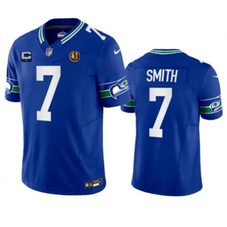 9658d398cb4edcb0622b31530b7a10df.jpeg Men's Seattle Seahawks #7 Geno Smith Blue 2023 F.U.S.E. Throwback With 1-star C Patch And John Madden Patch Vapor Limited Stitched Football Jersey