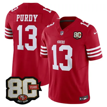 Men's San Francisco 49ers #13 Brock Purdy Red 80 Anniversary Vapor F.U.S.E. Limited Jersey