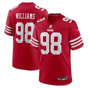 Men's San Francisco 49ers #98 Mykel Williams Scarlet 2025 NFL Draft First Round Pick No. 11 Game Jersey
