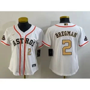 Youth Houston Astros #2 Alex Bregman White 2023 Gold Collection With World Serise Champions Patch Stitched Baseball Jersey EO1O