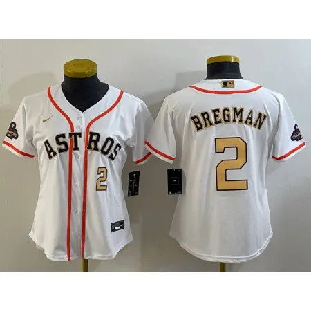 Youth Houston Astros #2 Alex Bregman White 2023 Gold Collection With World Serise Champions Patch Stitched Baseball Jersey EO1O