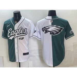 Men's Philadelphia Eagles Green Split Cool Base Stitched Baseball Jersey FJ4U
