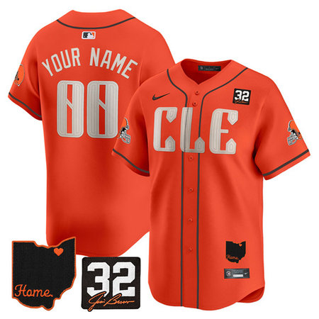 Men's Cleveland Browns Orange 2025 Jim Brown Memorial & Home Patch Vapor Limited Custom Jersey