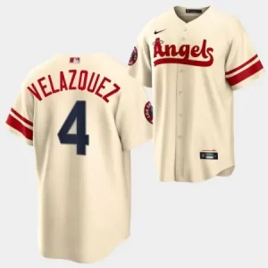 Men's Los Angeles Angels #4 Andrew Velazquez 2022 Cream City Connect Cool Base Stitched Jersey KXEM