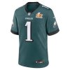 Men's Philadelphia Eagles #1 Jalen Hurts Midnight Green Super Bowl LIX Game Player Jersey