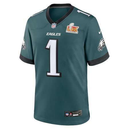 Men's Philadelphia Eagles #1 Jalen Hurts Midnight Green Super Bowl LIX Game Player Jersey